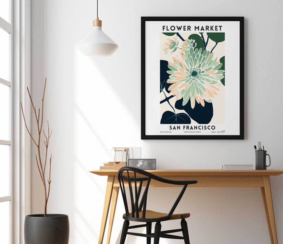 San Francisco Flower Market Dahlia Botanical USA Floral Art Poster - Image 3
