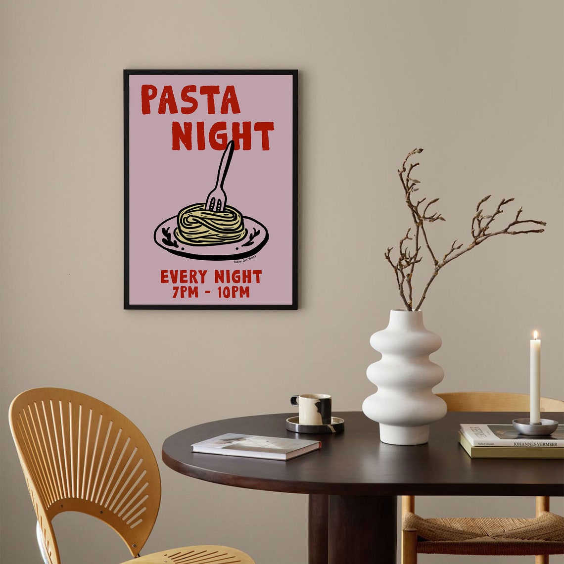 Pasta Night Every Night Pink Retro Spaghetti Kitchen Trendy Poster - Image 3