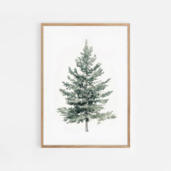 Evergreen Pine Tree Minimalist Winter Watercolor Nature Poster