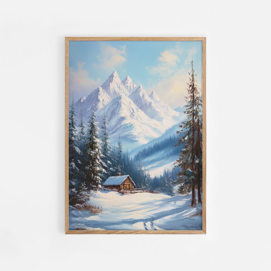 Mountain Winter Landscape Switzerland Art Print Mountain Wall Art Swiss Alps Poster Winter Painting Travel Print Snowy Mountain 741