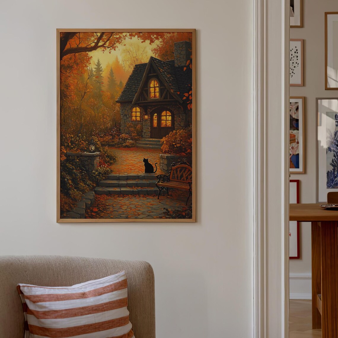 Black Cat Autumn Farmhouse Fall Art Print - Image 4