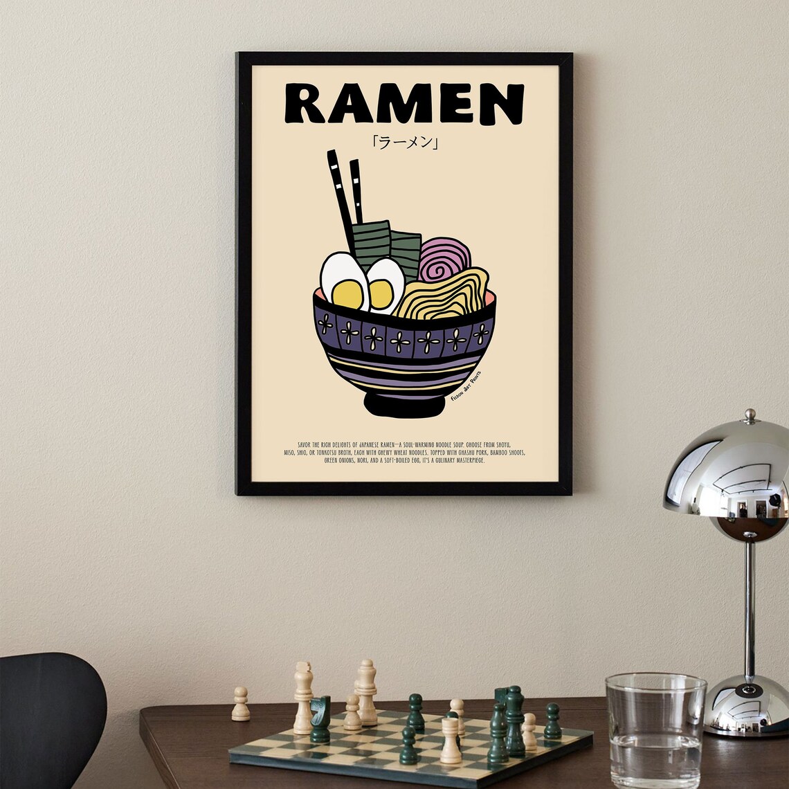 Ramen Noodle Bowl Cartoon Japanese Food Cream Kitchen Poster - Image 2