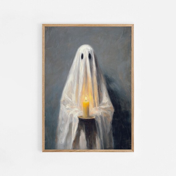 With Candle Wall Art Spooky Halloween Oil Painting Print Moody Haunted Decor For Creepy Cozy Homes Goth Lovers 1108