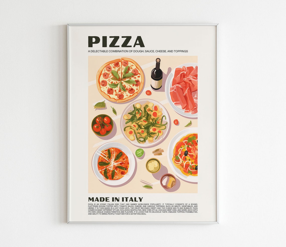 Pizza Made In Italy Flat Lay Pasta Prosciutto Food Art Poster - Image 2