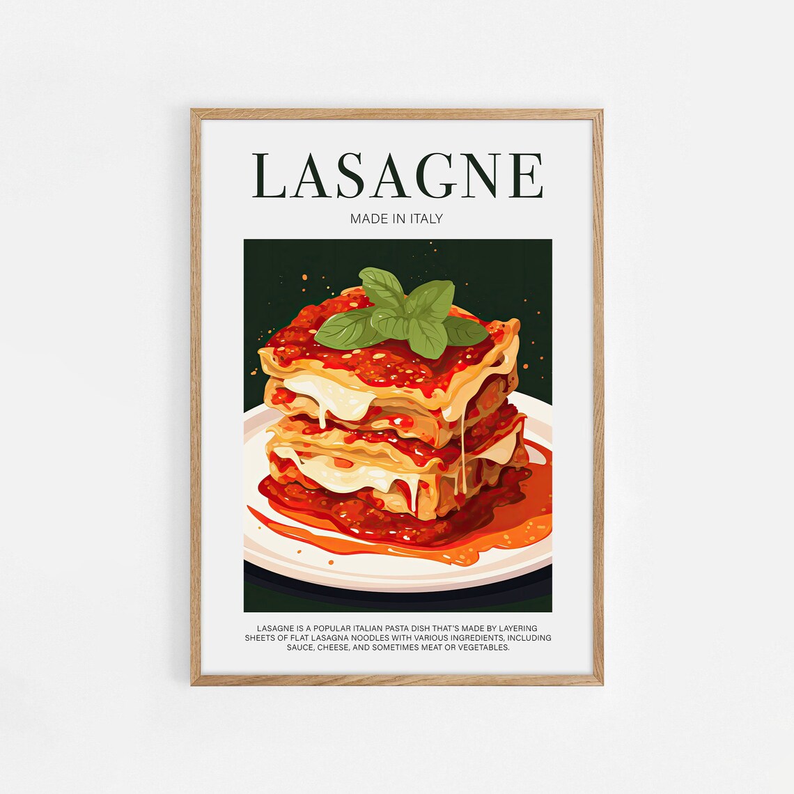 Lasagne Made In Italy Food Poster Cheesy Pasta Slice Kitchen
