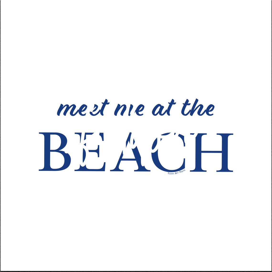 Meet Me At The Beach Navy Script Typography Coastal Art Poster - Image 2