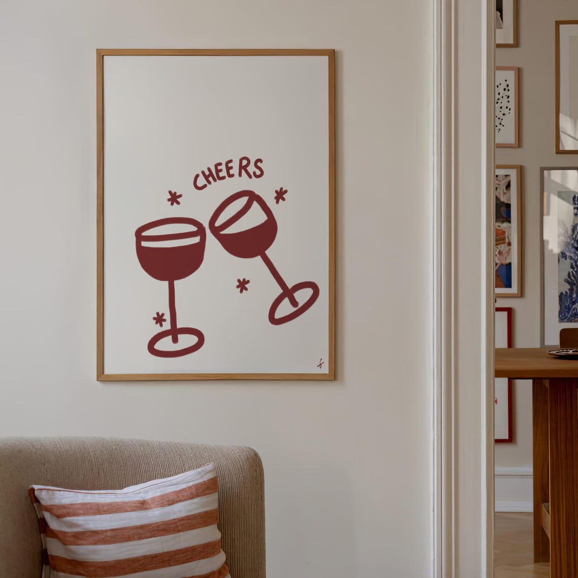 Cheers Red Wine Glasses Minimalist Bar Cart Kitchen Wall Art - Image 4