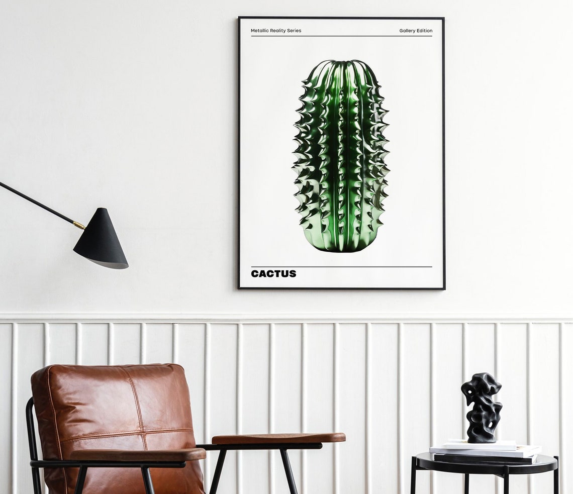Chrome Green Metallic Cactus Sculpture Pop Art Wall Decor Poster - Image 4
