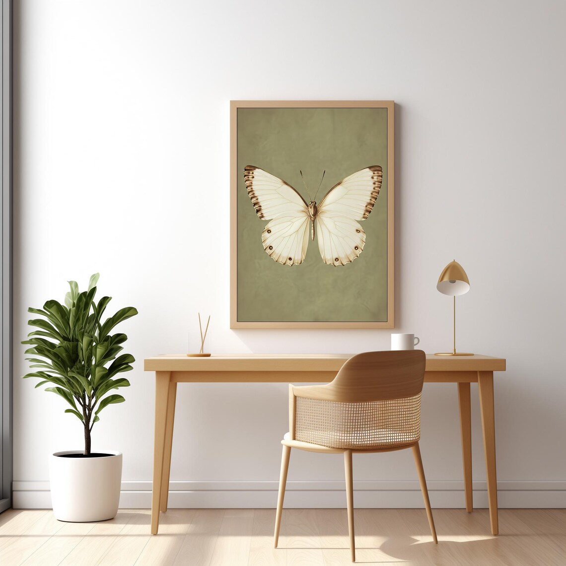 Vintage White Butterfly Art Print, Moody Rustic Decor - Image 2