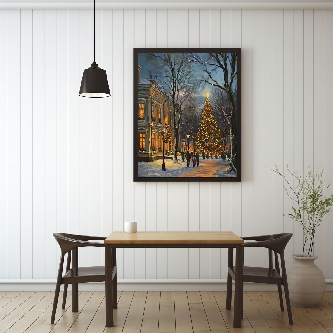Snowy Town Street With Glowing Christmas Tree Night Holiday Poster - Image 3