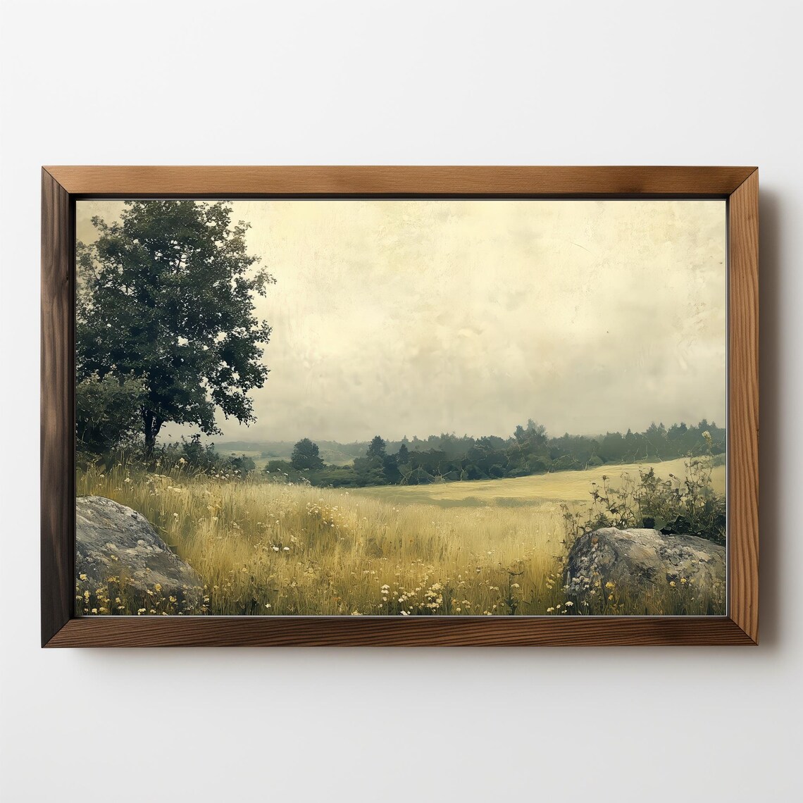 Vintage Landscape Painting Countryside Landscape Rustic Country Print Moody Art Living Room Painting Wall Art 488