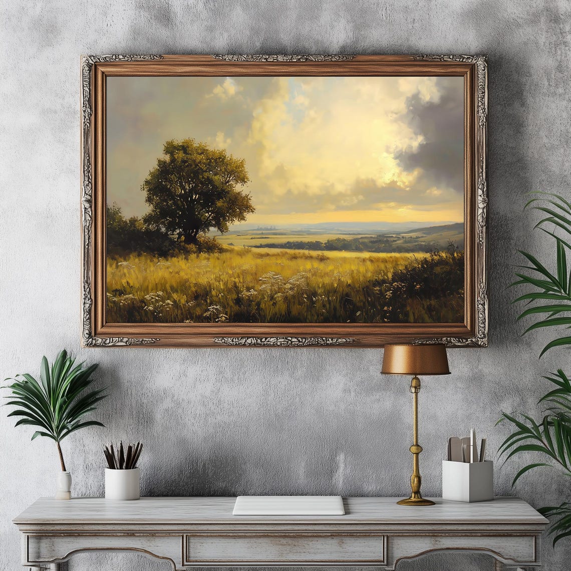 Golden Wheat Field Sunset Lone Tree Rolling Hills Countryside Poster - Image 2