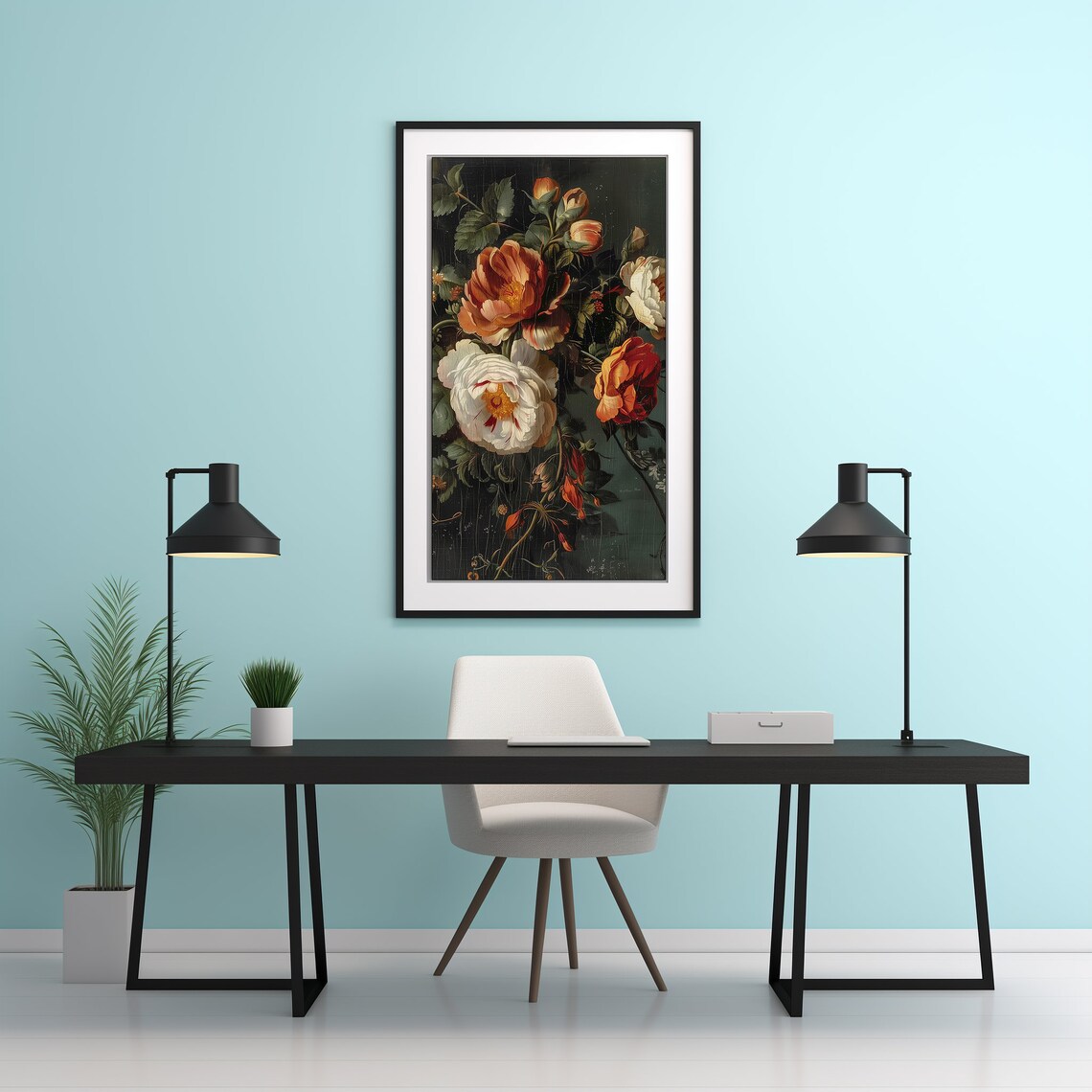Moody Dark Floral Still Life Print Vintage Roses Peonies Botanical Art - Image 4