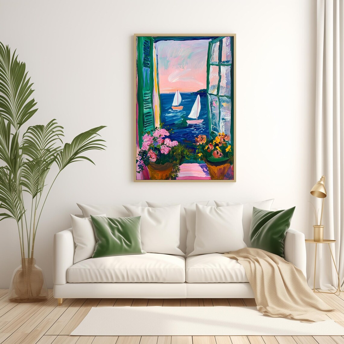 Open Window With Sailboats At Sunset Fauvist Coastal Art Poster - Image 3