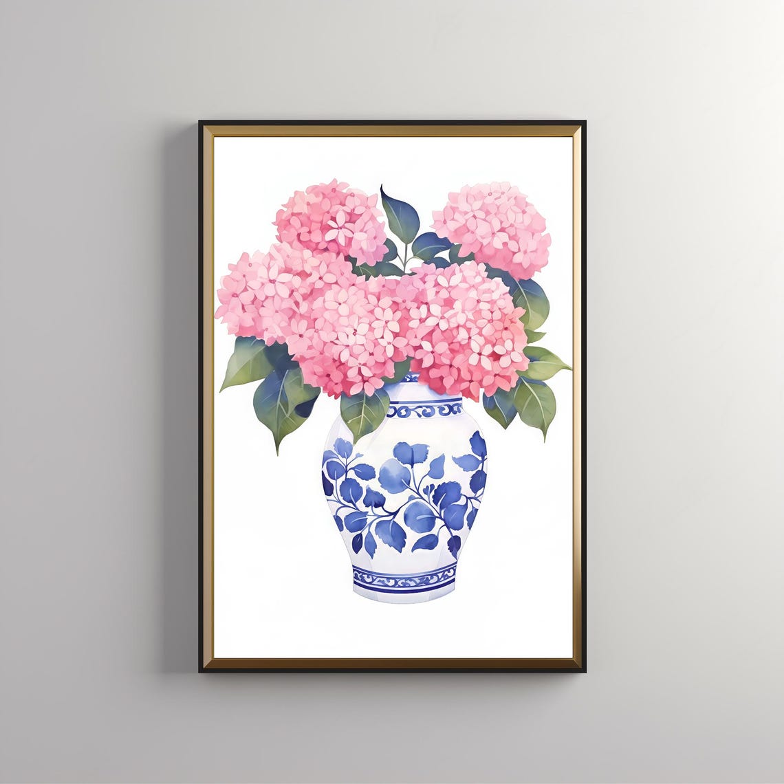 Pink Hydrangeas Blue White Chinoiserie Vase Watercolor Floral Poster - Image 5