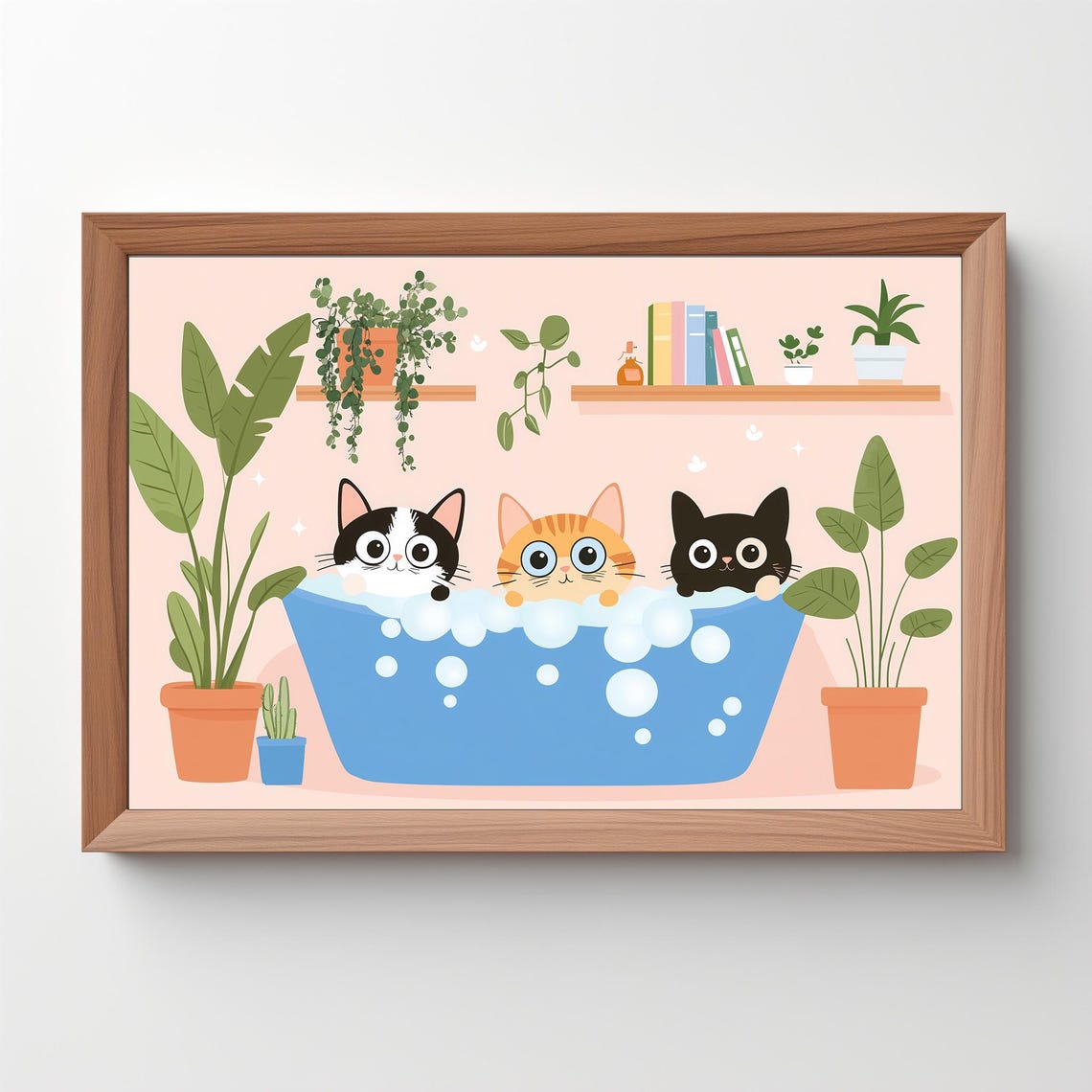 Three Cats In Bubble Bath Cute Bathroom Kitty Animal Cartoon Poster - Image 5