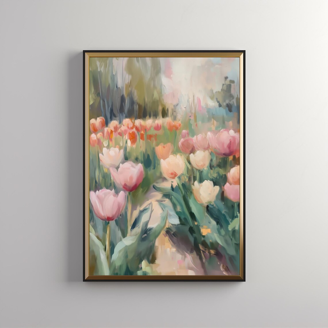 Spring Tulip Field, Colorful Floral Landscape Art Print