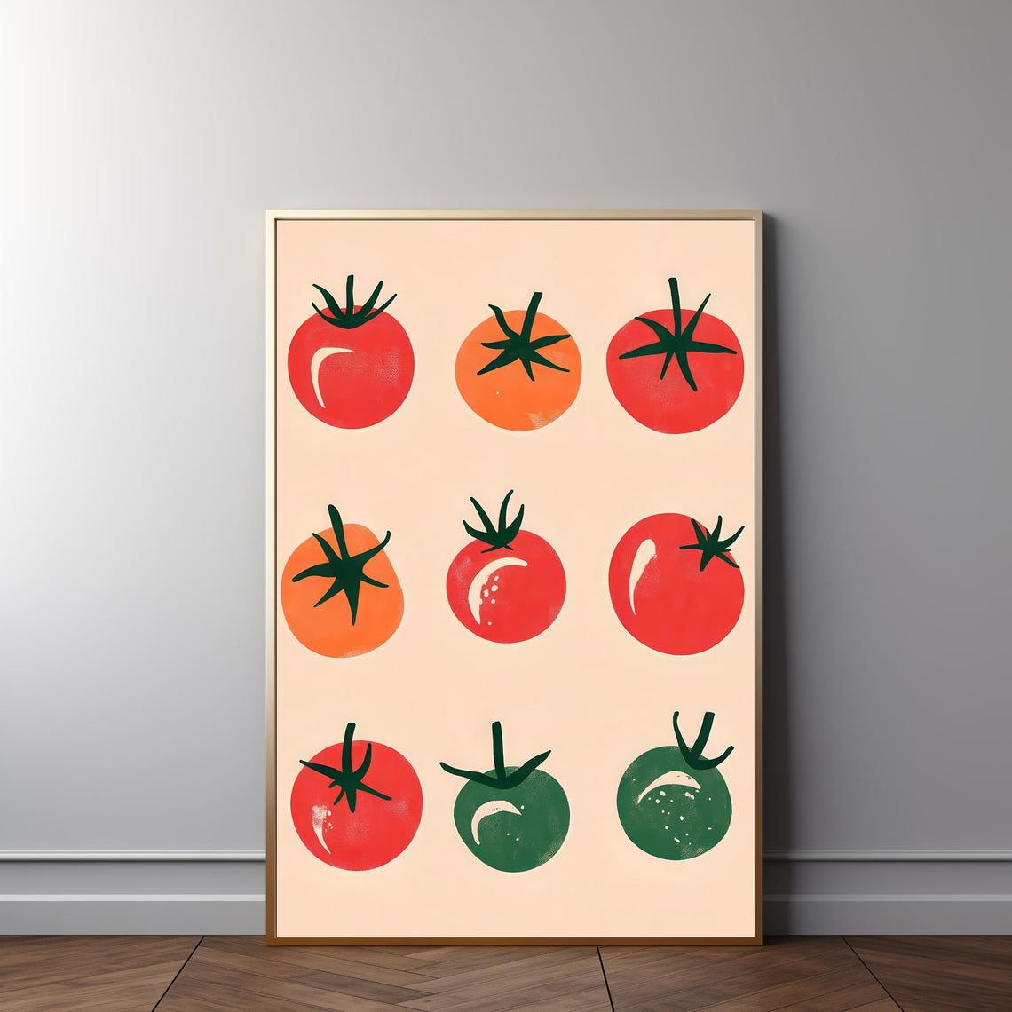 Tomato Grid Illustrations Red Orange Green Modern Kitchen Wall Art