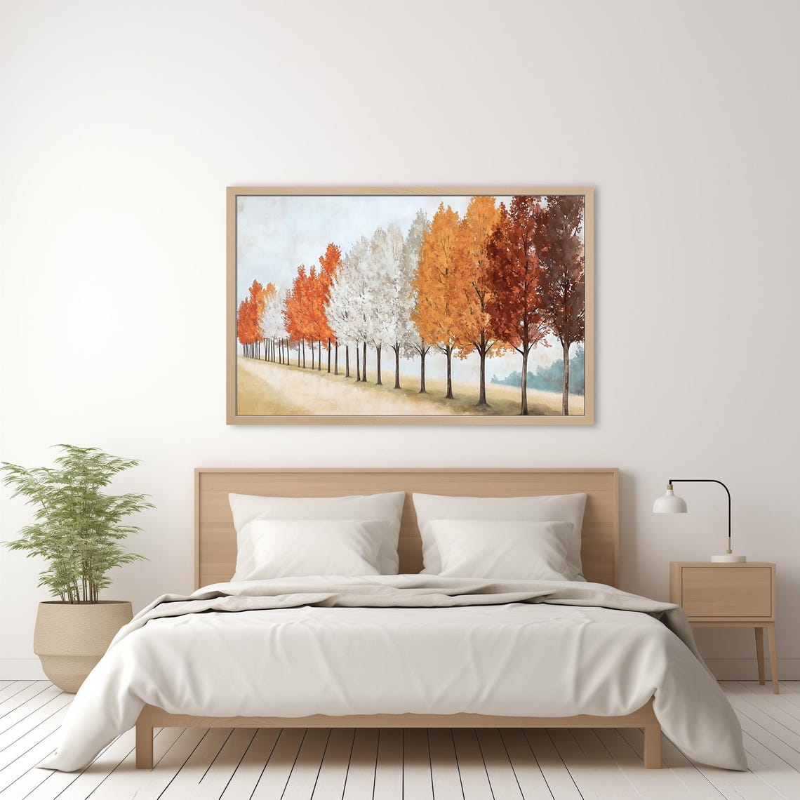 Autumn Trees In Orange And White Fall Foliage Landscape Wall Art - Image 2