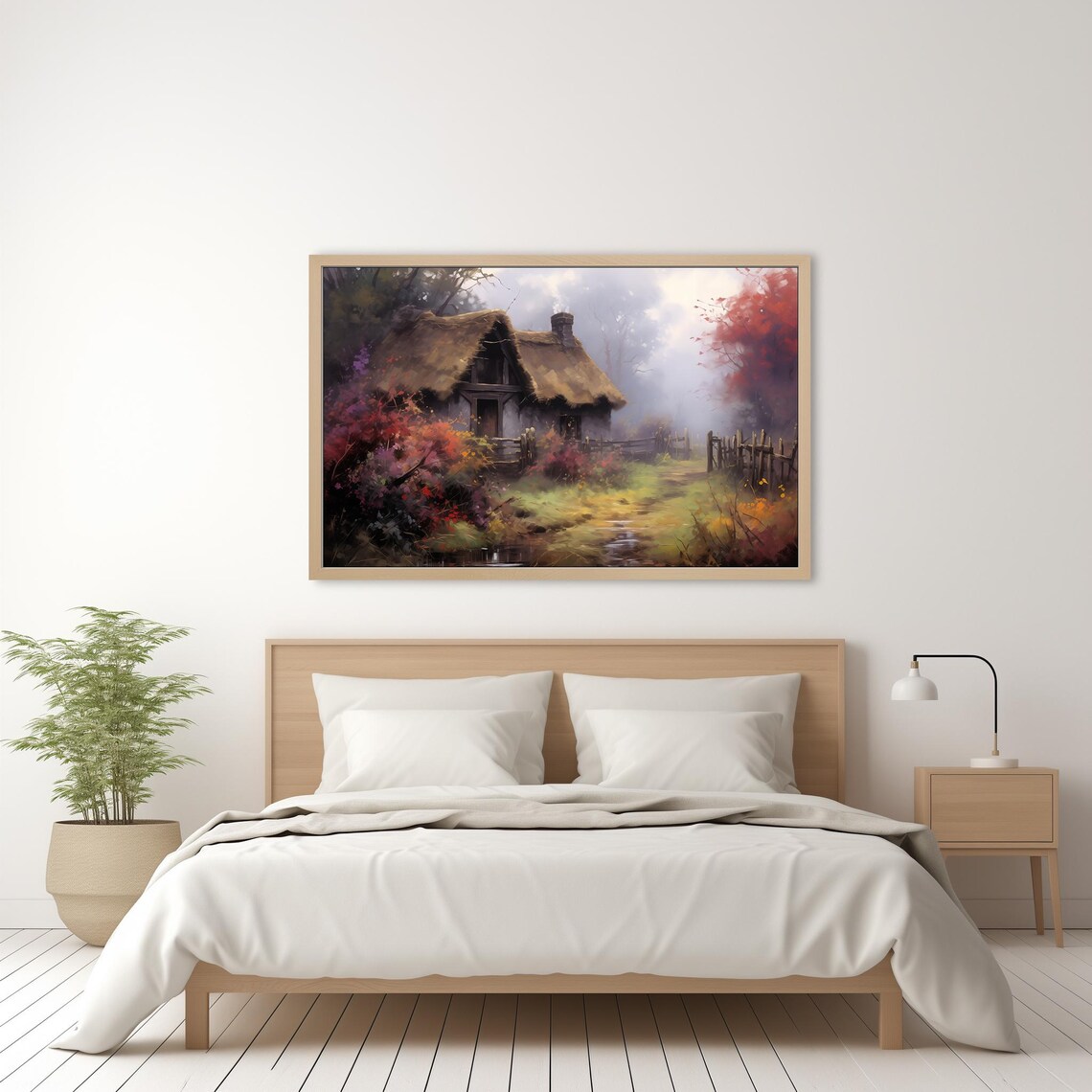 Vintage Fall Cottage Landscape Art Print, Cottagecore