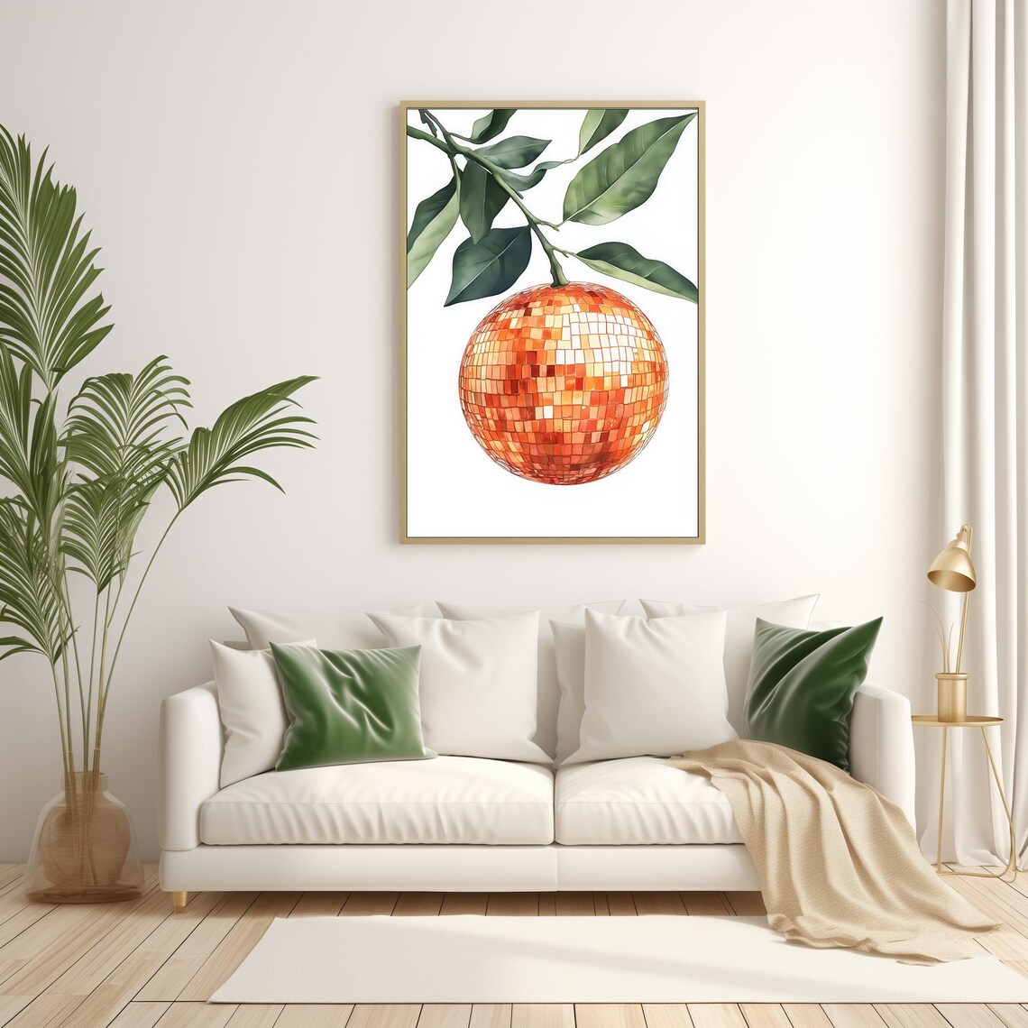 Retro Orange Disco Mirror Ball Bar Cart Art Print - Image 2