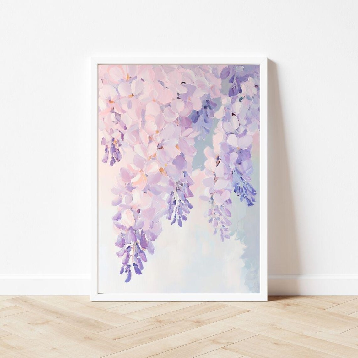 Hanging Pastel Wisteria Blossom Strands Lavender Floral Poster - Image 3