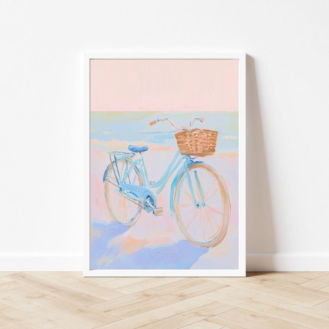 Blue Beach Cruiser Coastal Bicycle Art Print - Image 3