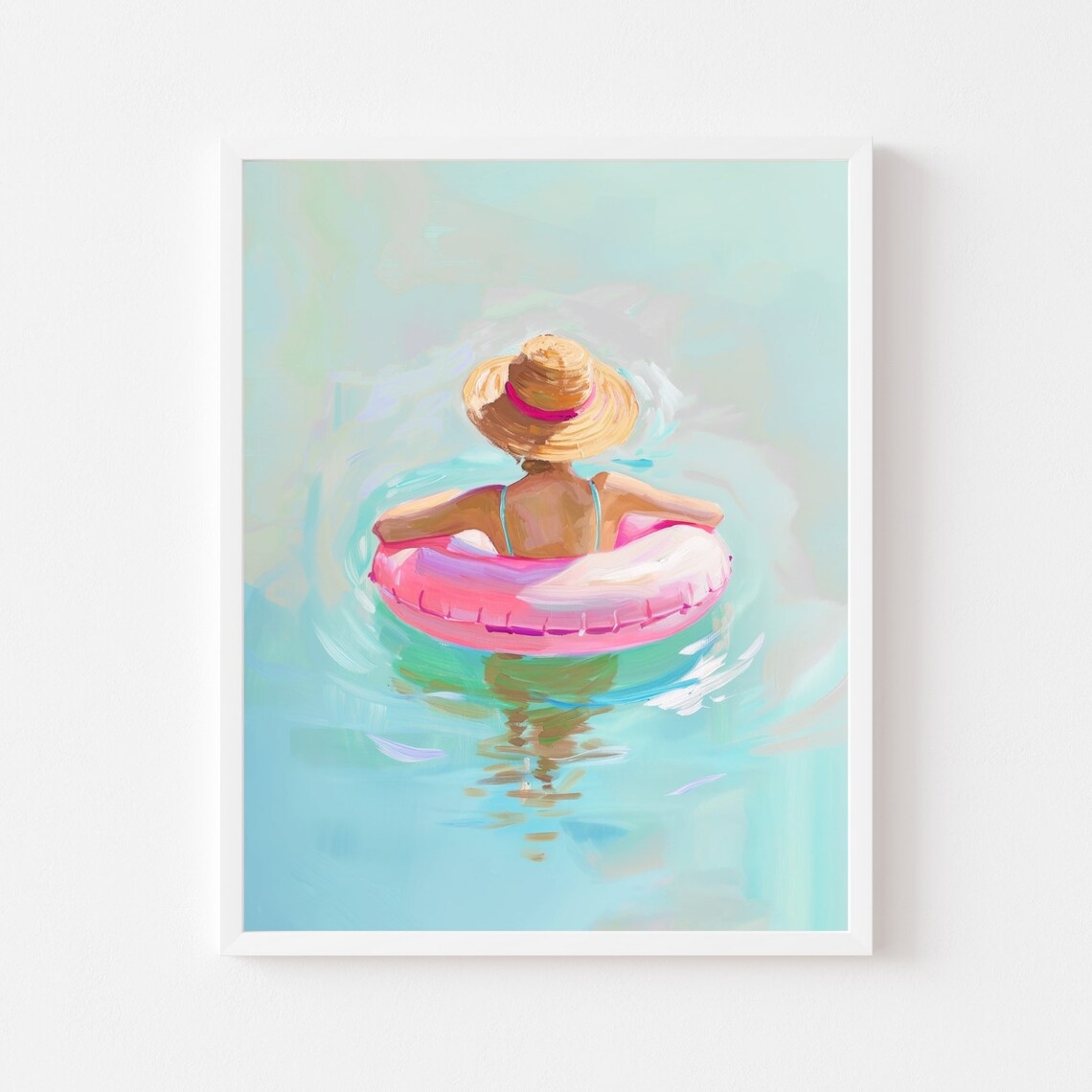 Woman in Pink Inner Tube, Pastel Summer Pool Print