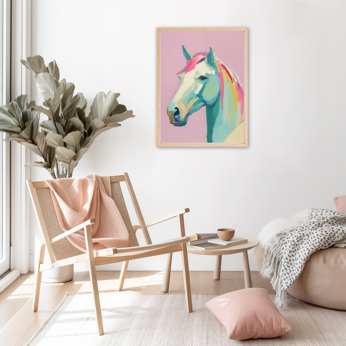 Pink Horse Impressionist Art Print, Vintage Maximalist - Image 2