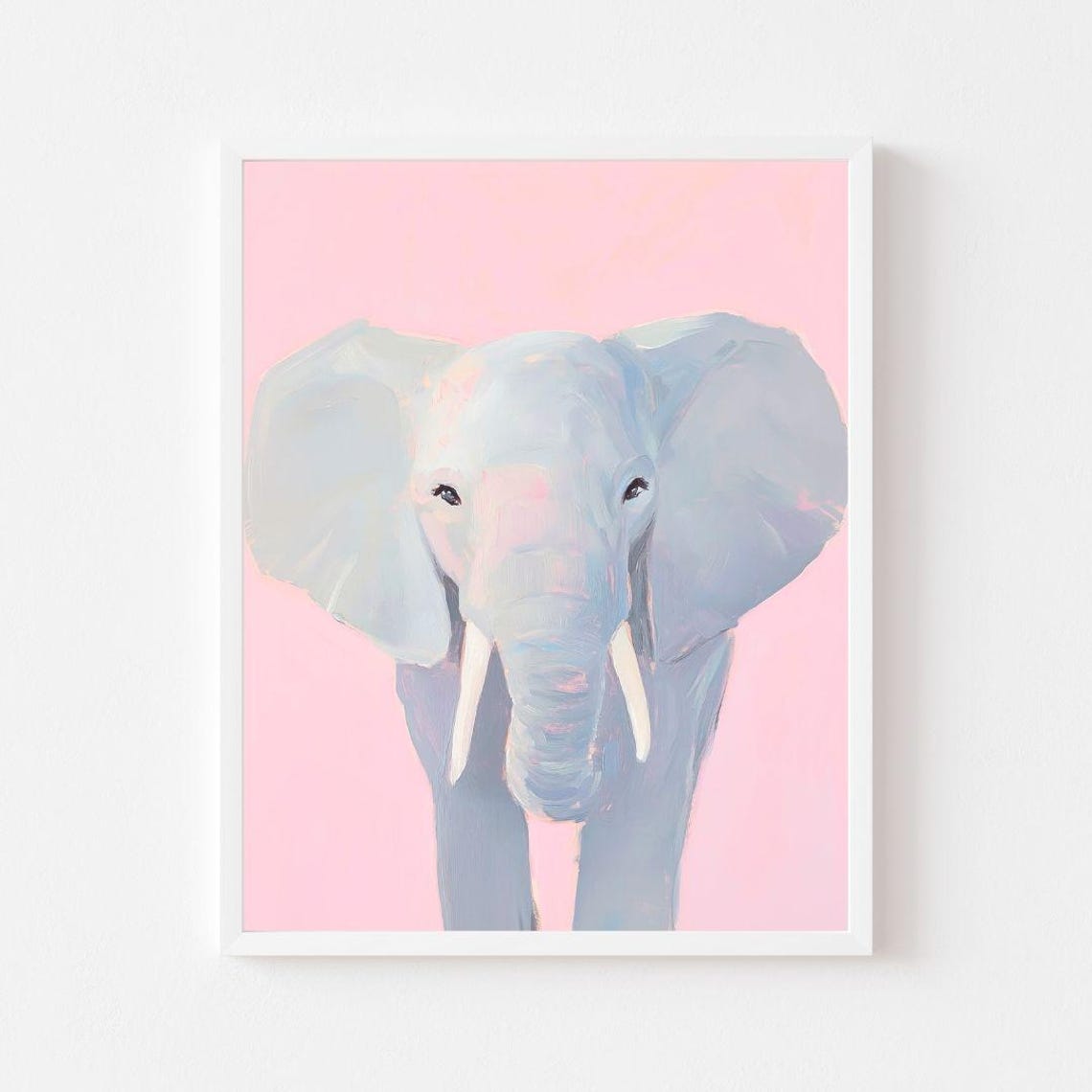 Pastel Blue Elephant Face Soft Pink Background Nursery Poster