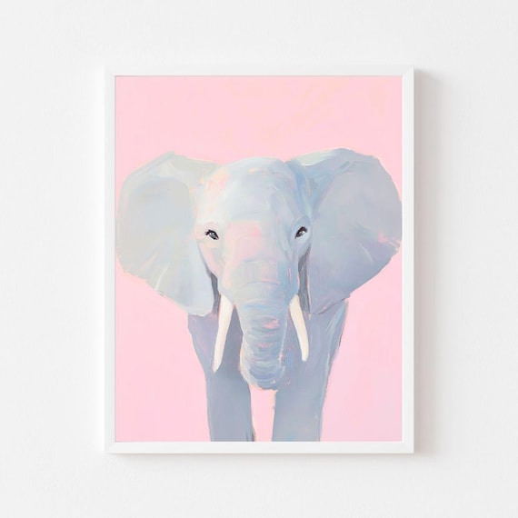 Pastel Blue Elephant Face Soft Pink Background Nursery Poster