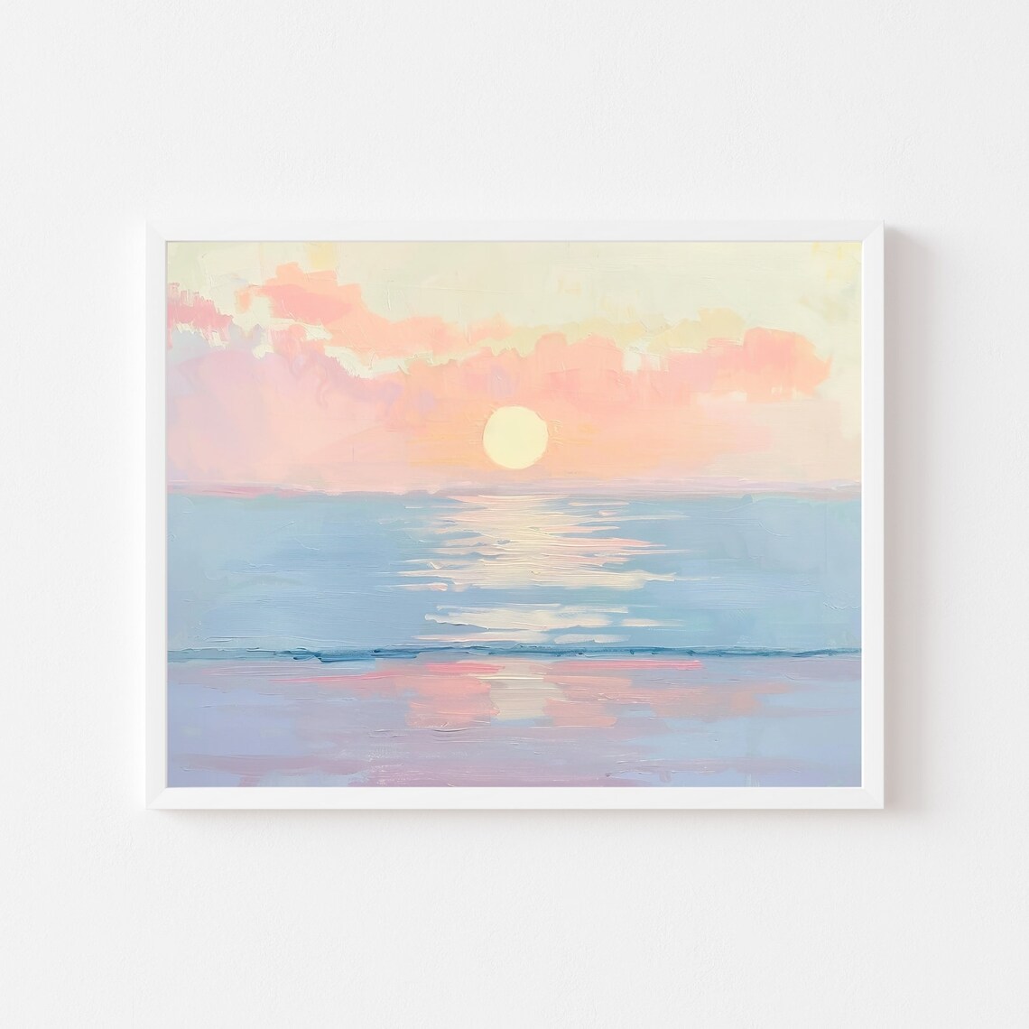 Pastel Ocean Sunset Seascape Sun Over Calm Water Painting Poster
