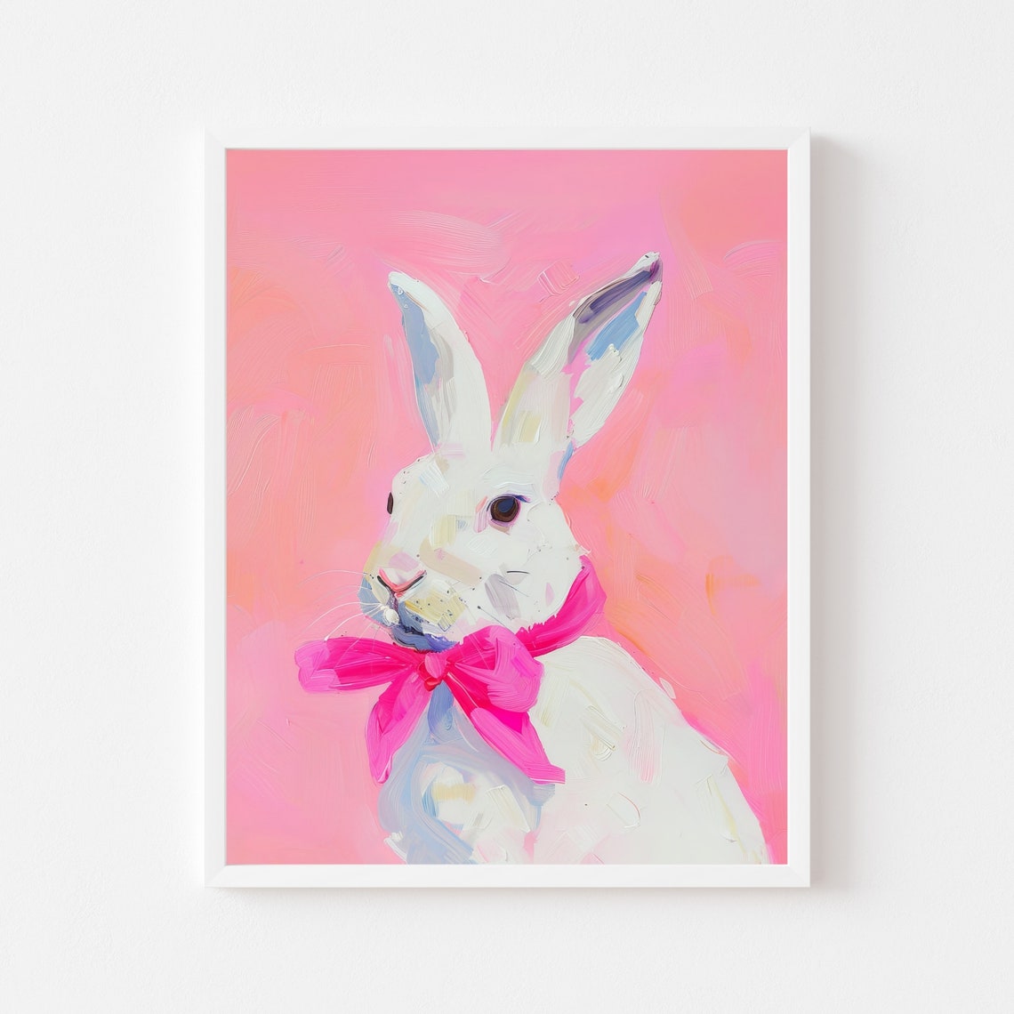 White Bunny with Hot Pink Bow Girly Easter Spring Nursery Poster