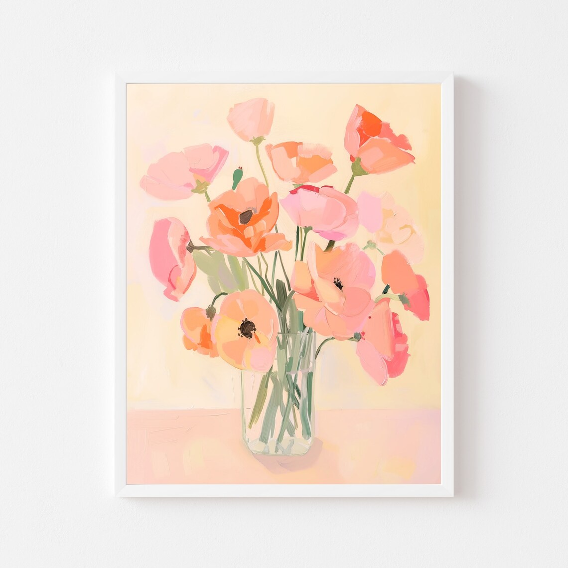 Pastel Poppy Bouquet in Glass Vase Spring Floral Still Life Poster