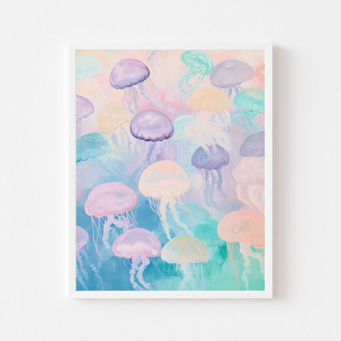 Pastel Jellyfish Swarm Ocean Painting Colorful Underwater Wall Poster