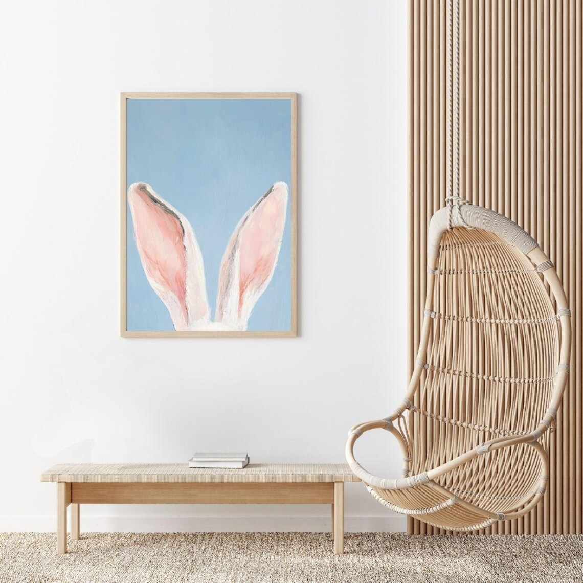 Bunny Ears Close-Up on Soft Blue Background Spring Animal Poster - Image 2