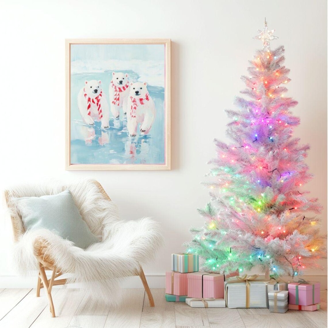 Polar Bears In Scarves Winter Painting Art Print - Image 2