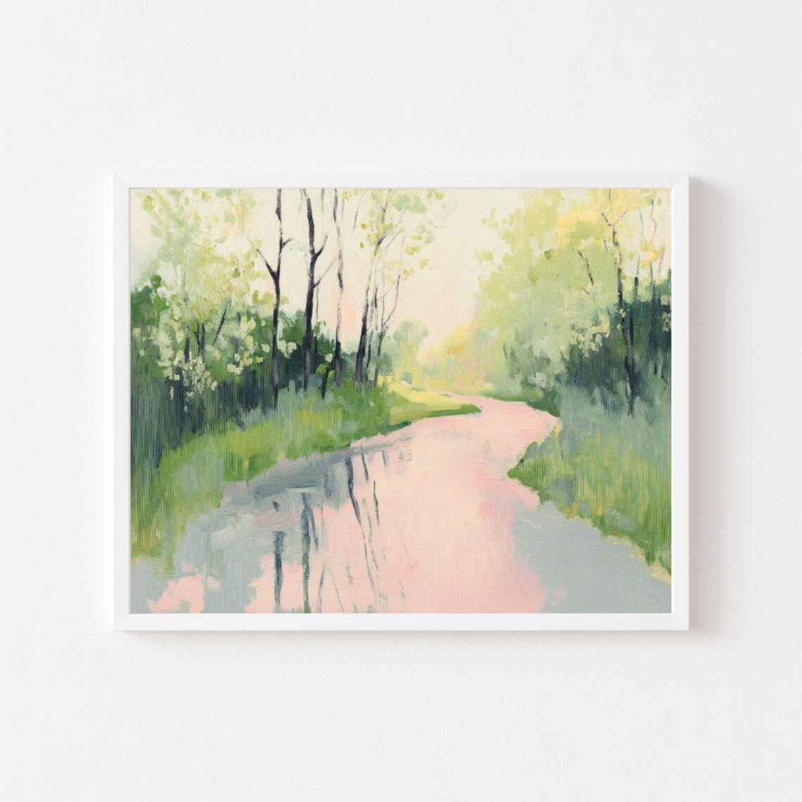 Spring Abstract Forest Landscape Art Print, Pink Green