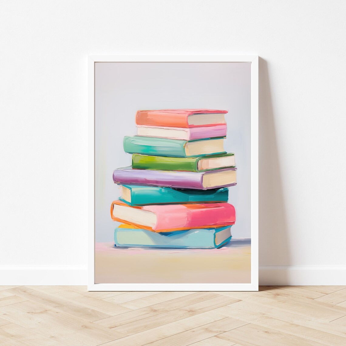Pastel Book Stack Painting, Classroom Library Art Print - Image 3