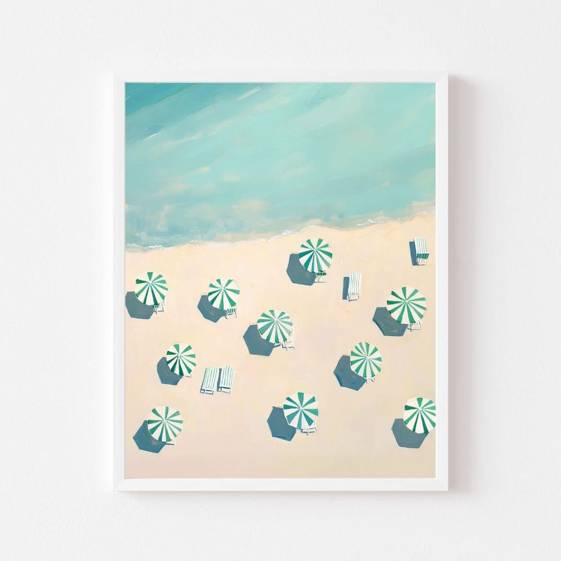 Aerial Beach with Green Striped Umbrellas Coastal Summer Poster