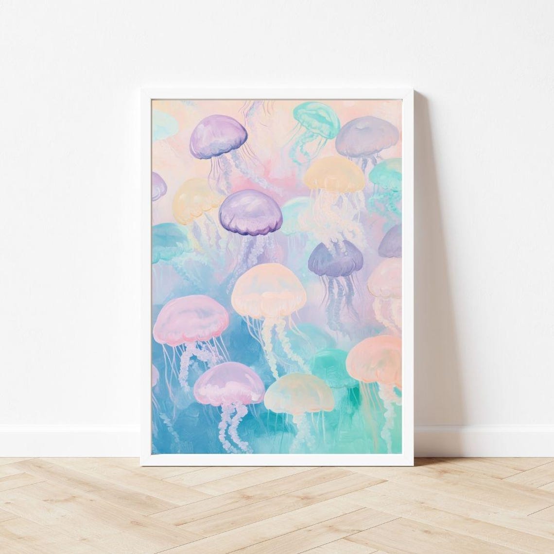 Abstract Pastel Jellyfish Painting Girls Room Ocean Wall Art Print Coastal Beach House Colorful Animal - Image 3