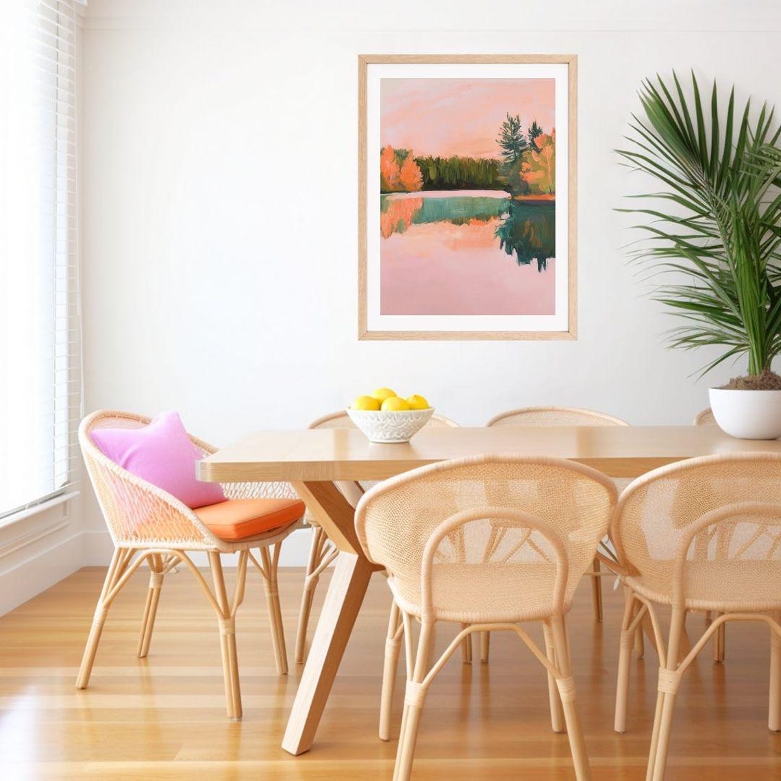 Pink Sunset Autumn Lake Reflections Landscape Painting Poster - Image 2