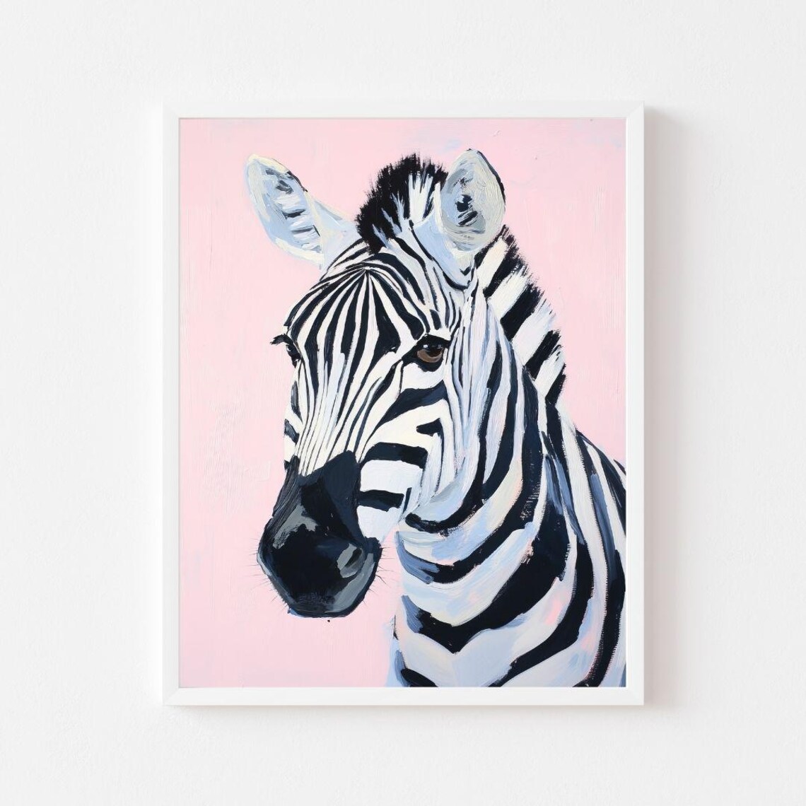 Zebra Portrait Pink Background Painting Black White Animal Art Poster