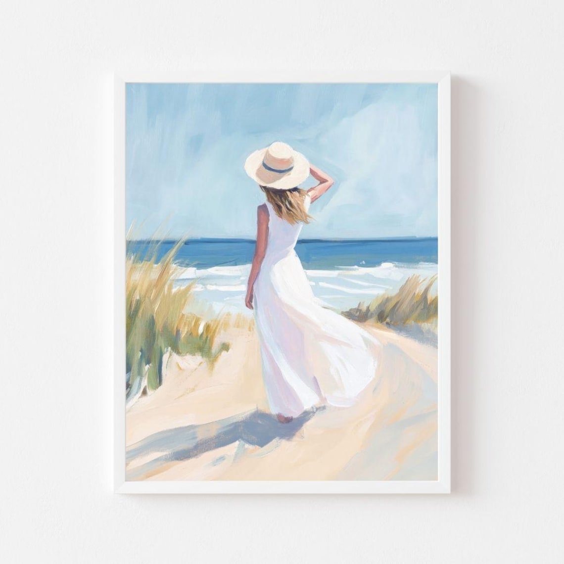 Woman On The Beach, Pastel Seashore Poster Print