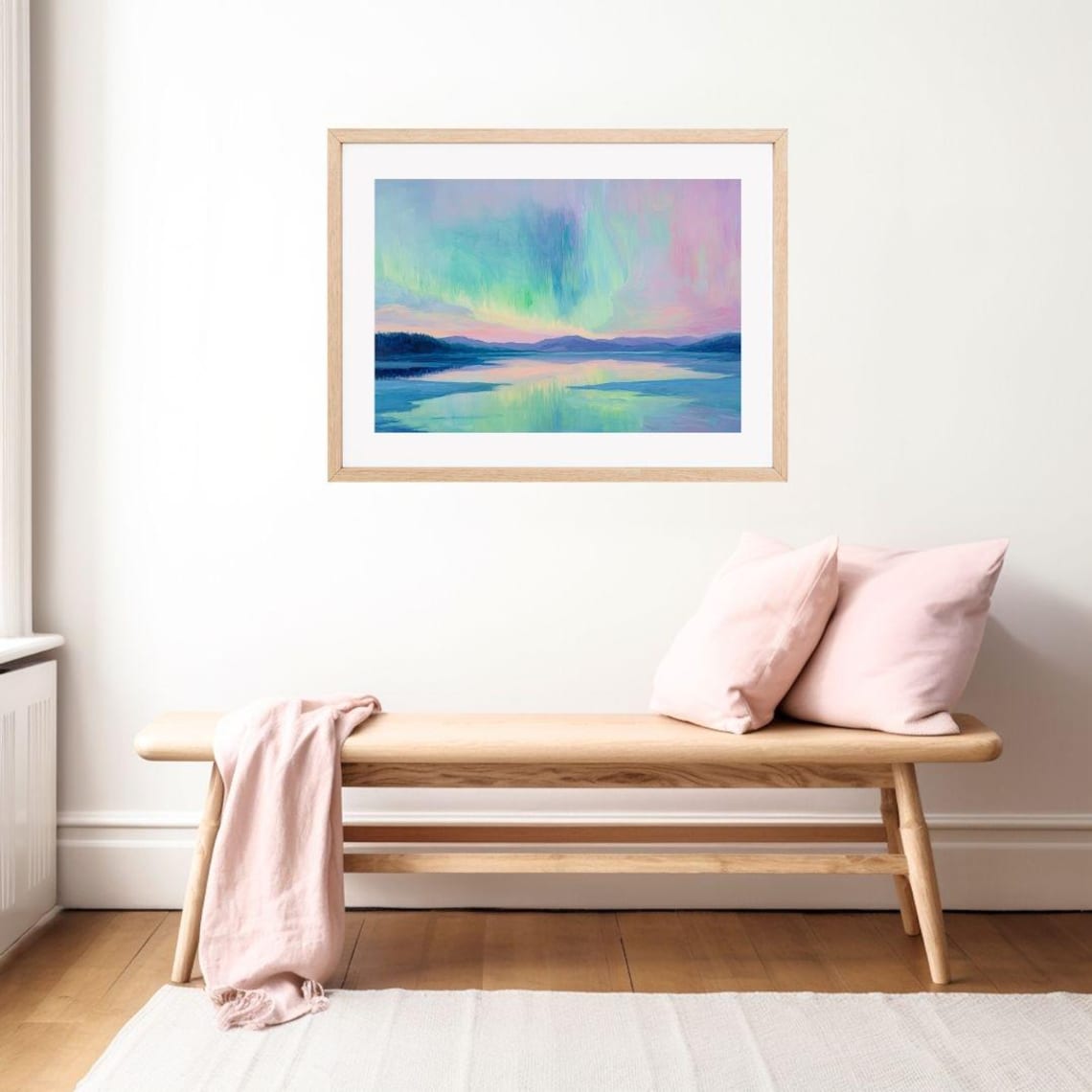 Pastel Northern Lights Over a Still Lake and Mountains Poster - Image 2