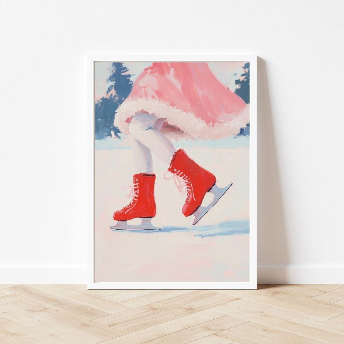 Girl Ice Skating Pink Christmas Red Skates Art Print - Image 3