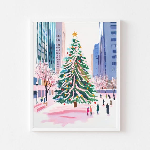 Rockefeller Christmas Tree Watercolor Art Print, NYC