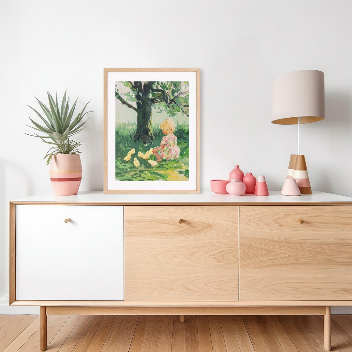 Easter Girl and Baby Chick, Vintage Spring Art Print - Image 2