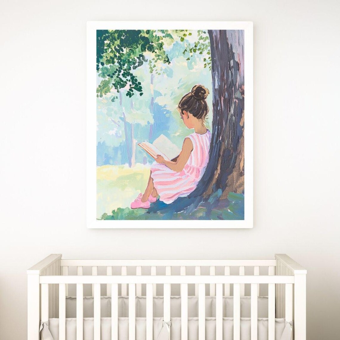 Girl Reading Under Tree Art Print, Kids Room Decor - Image 2