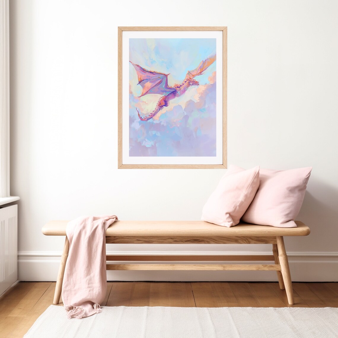 Pink Dragon Whimsical Fairy Tale Nursery Art Print - Image 3